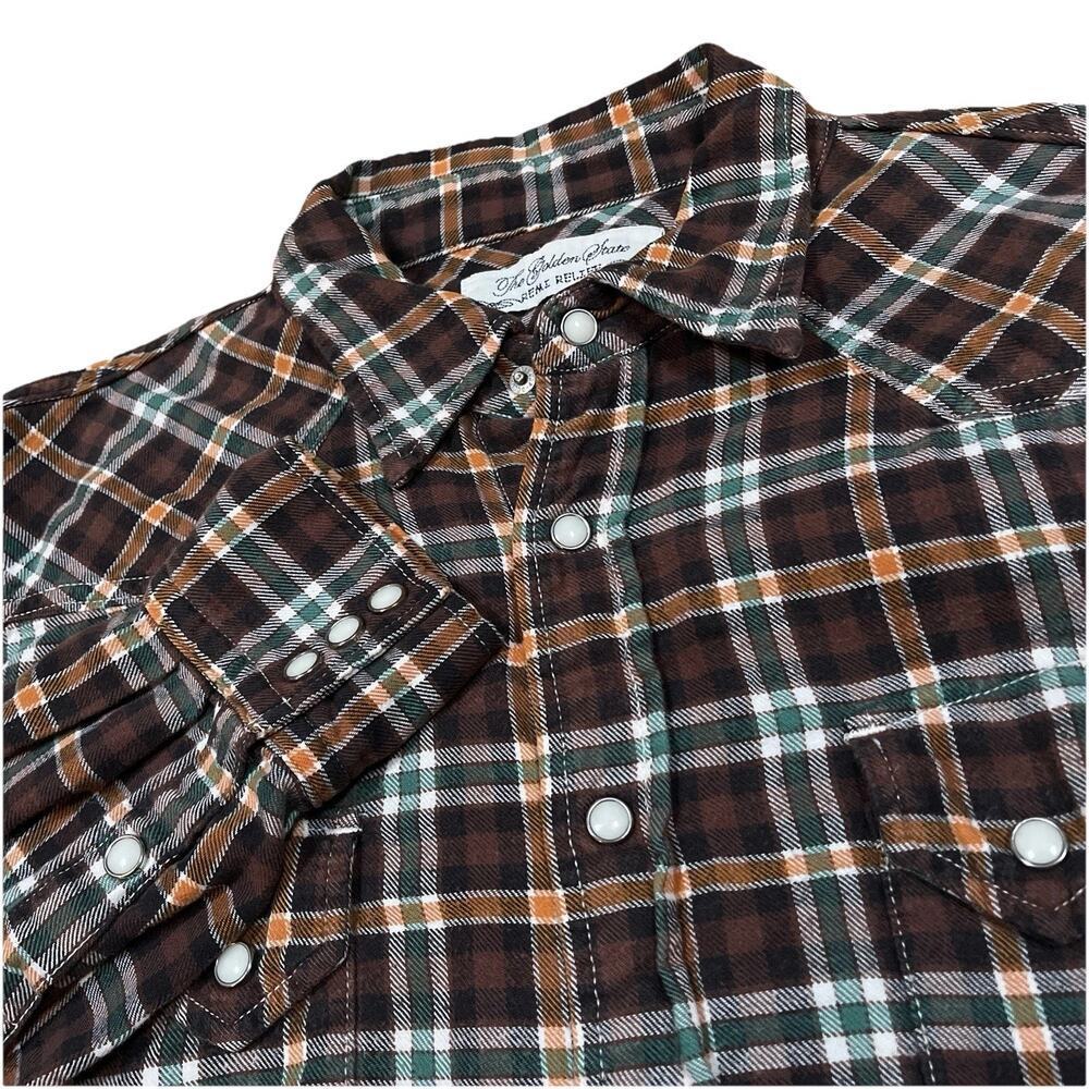 The Golden State Remi Plaid Pearl Snap Shirt Large Small Fit Japan Made Western